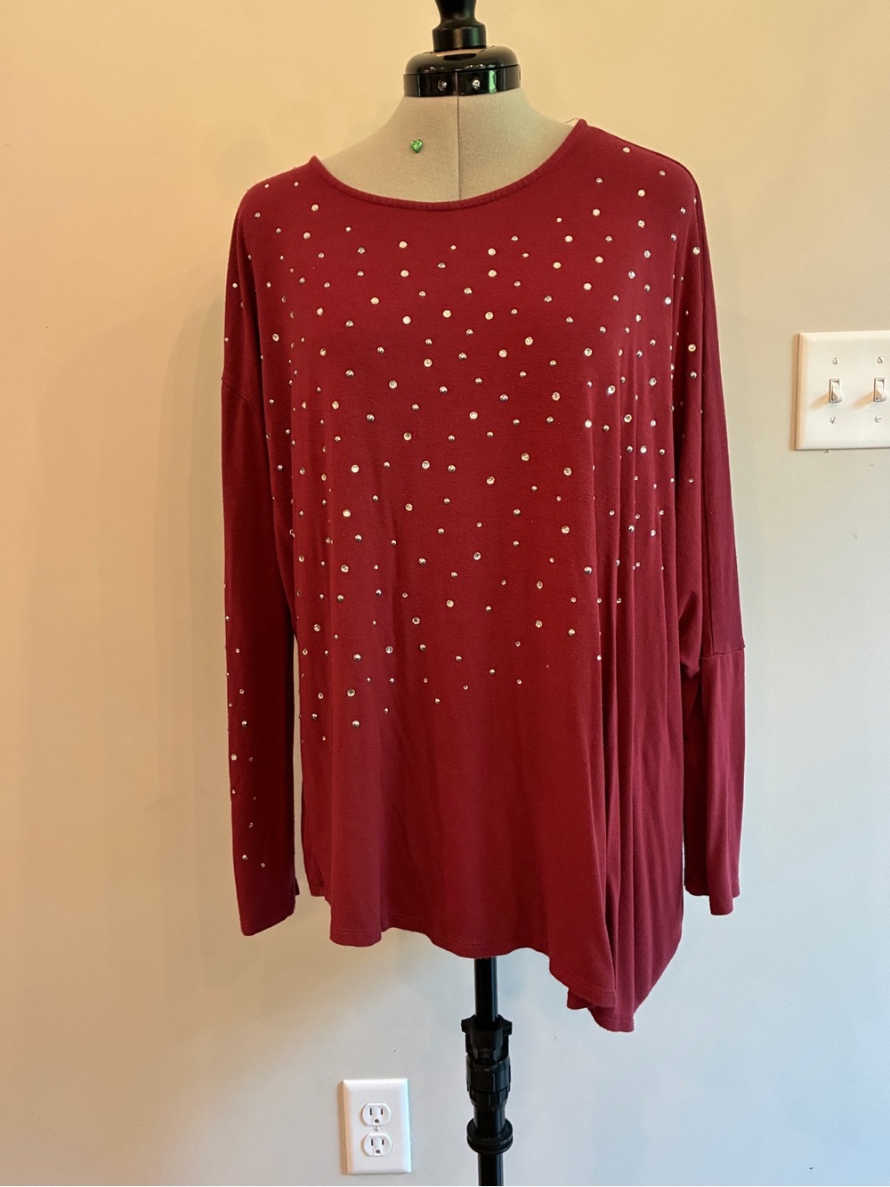 Cupio Burgundy Long Sleeve Top with Scattered Studs